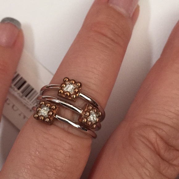 Sterling and rose multi row sapphire ring - Picture 5 of 7